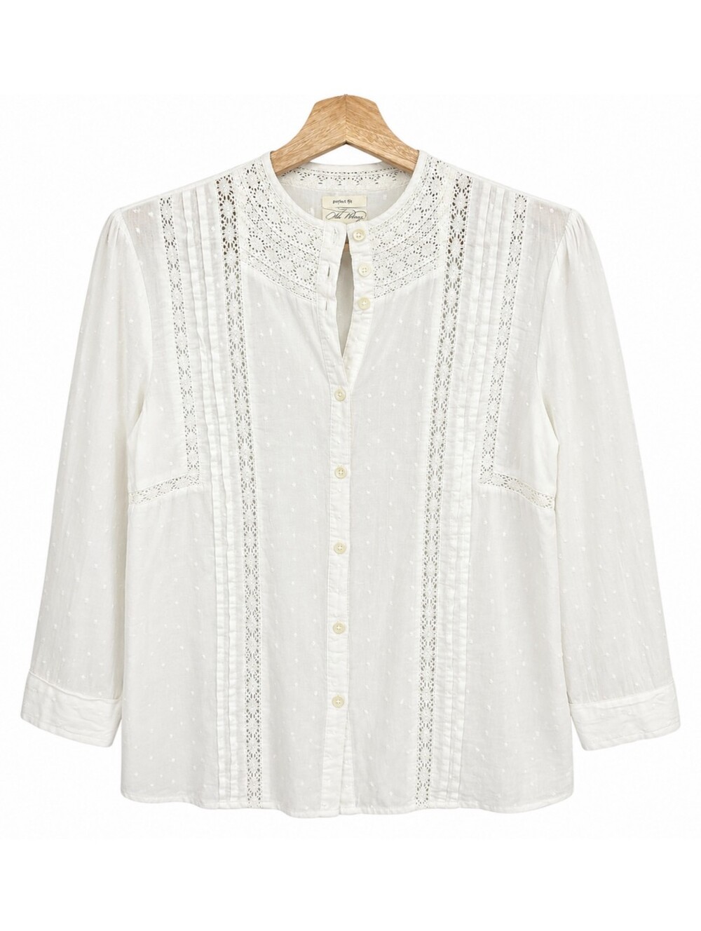 Vintage Old Navy Cottagecore Swiss Dot Lace Pintuck Prairie Blouse Size Medium - Picture 2 of 15